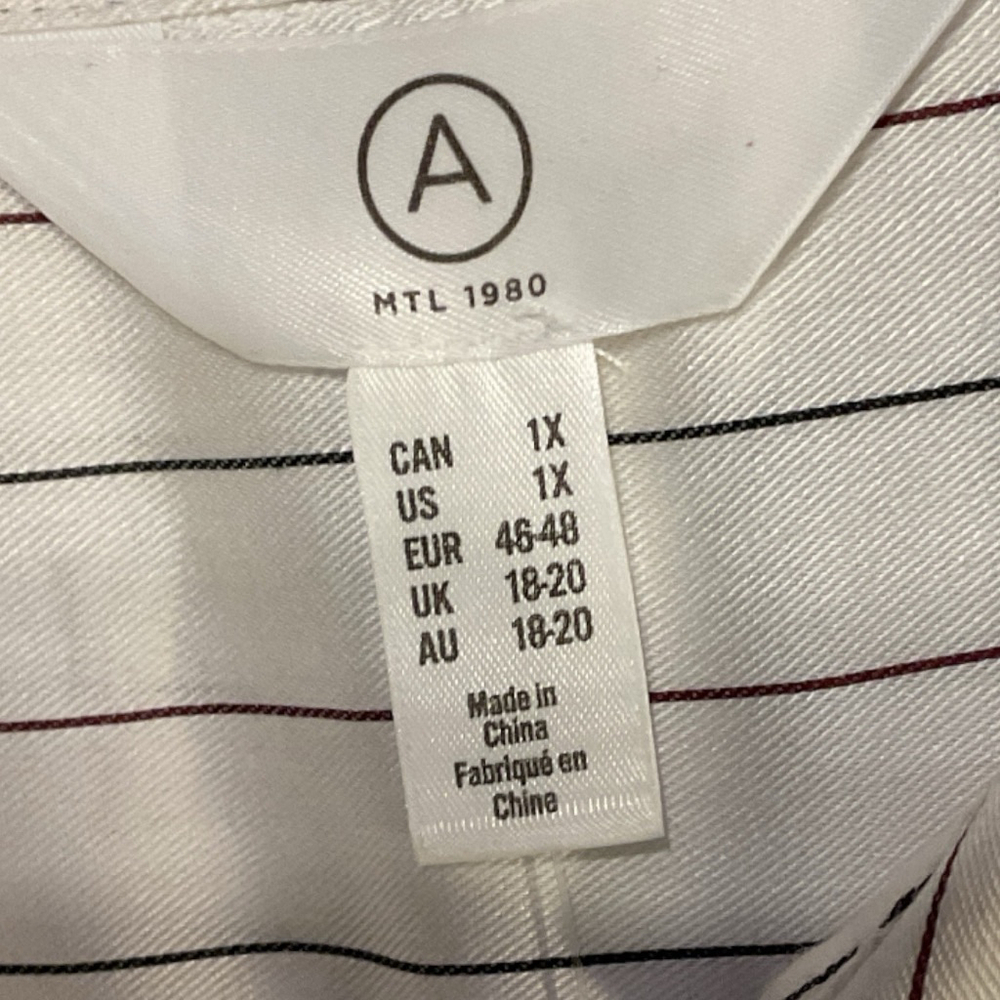 A MTL 1980 Satin Striped Button-Up Shirt White/Black/Burgundy Size 1X - Picture 4 of 11